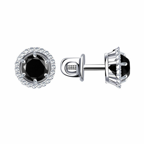 фото Серьги diamant online, белое золото, 585 проба, бриллиант, длина 0.85 см, , черный
