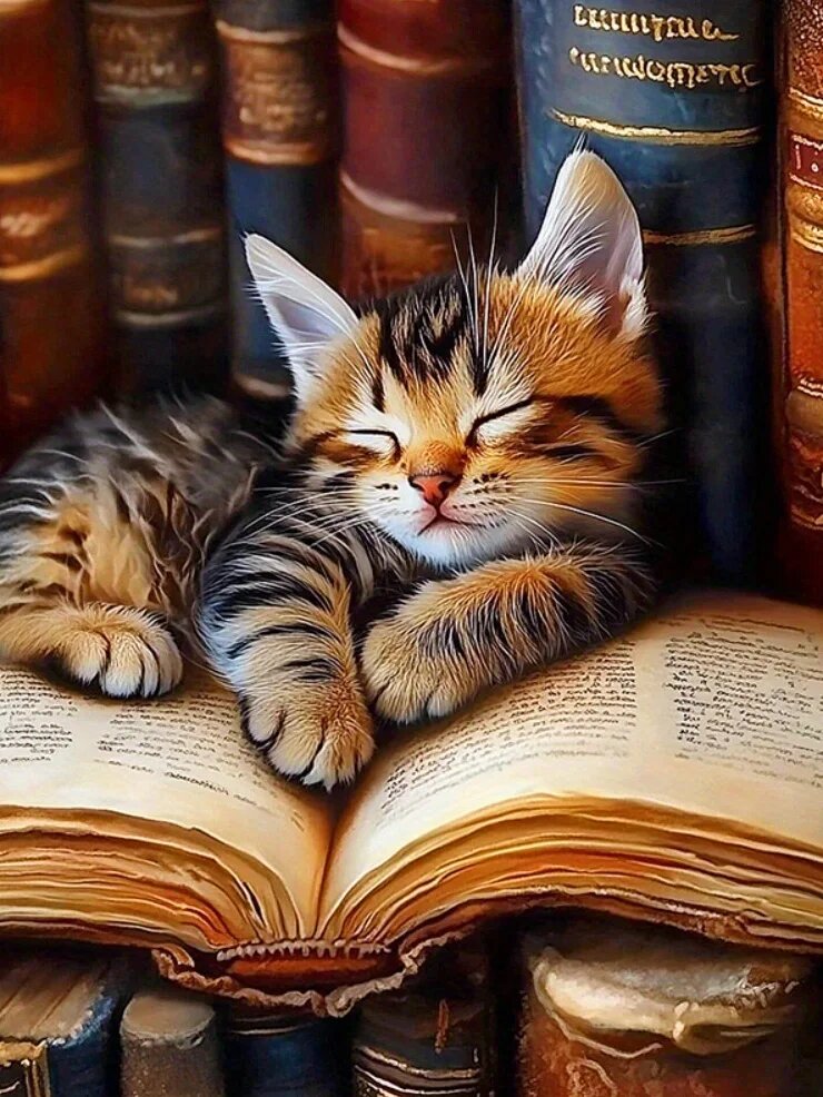Хуакан Алмазная живопись Книга для кошек Full Round 40x50cm