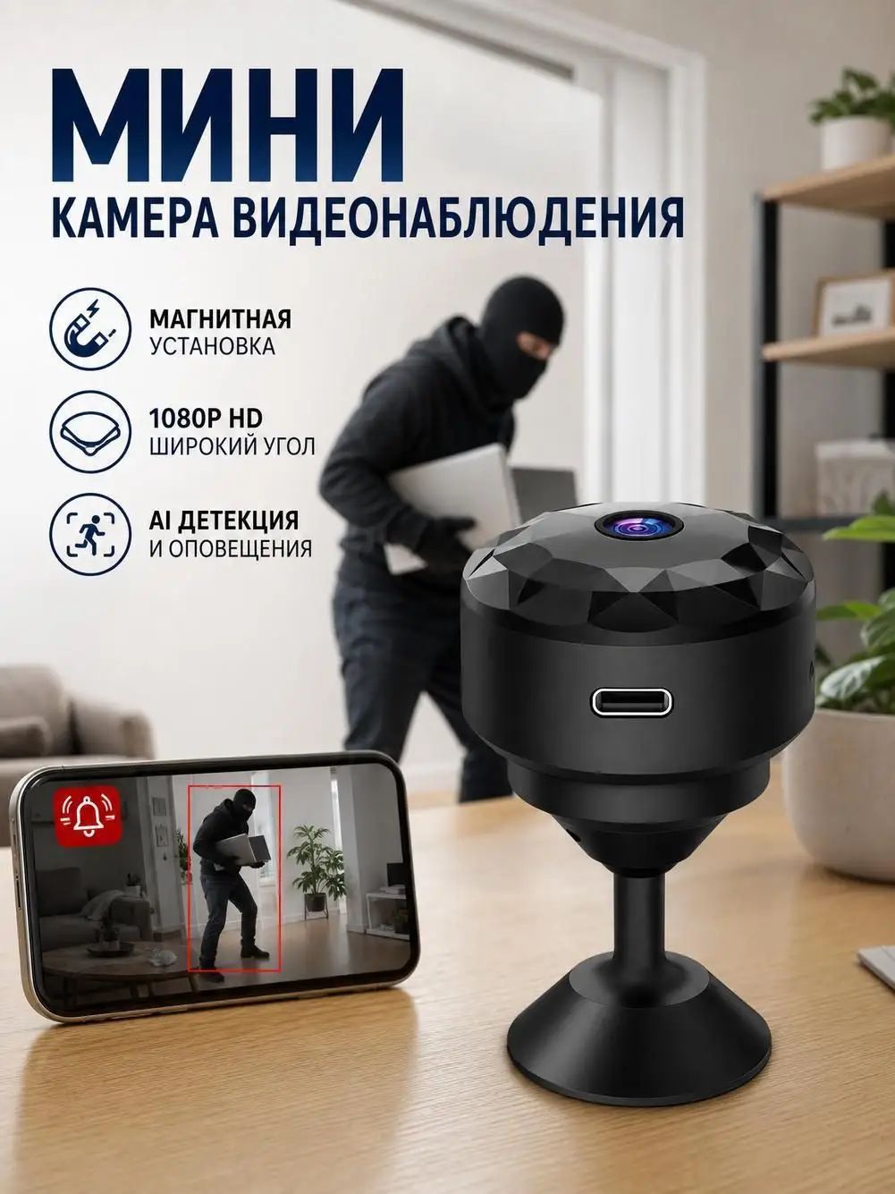 Домашняя Wi-Fi умная камера видеонаблюдения