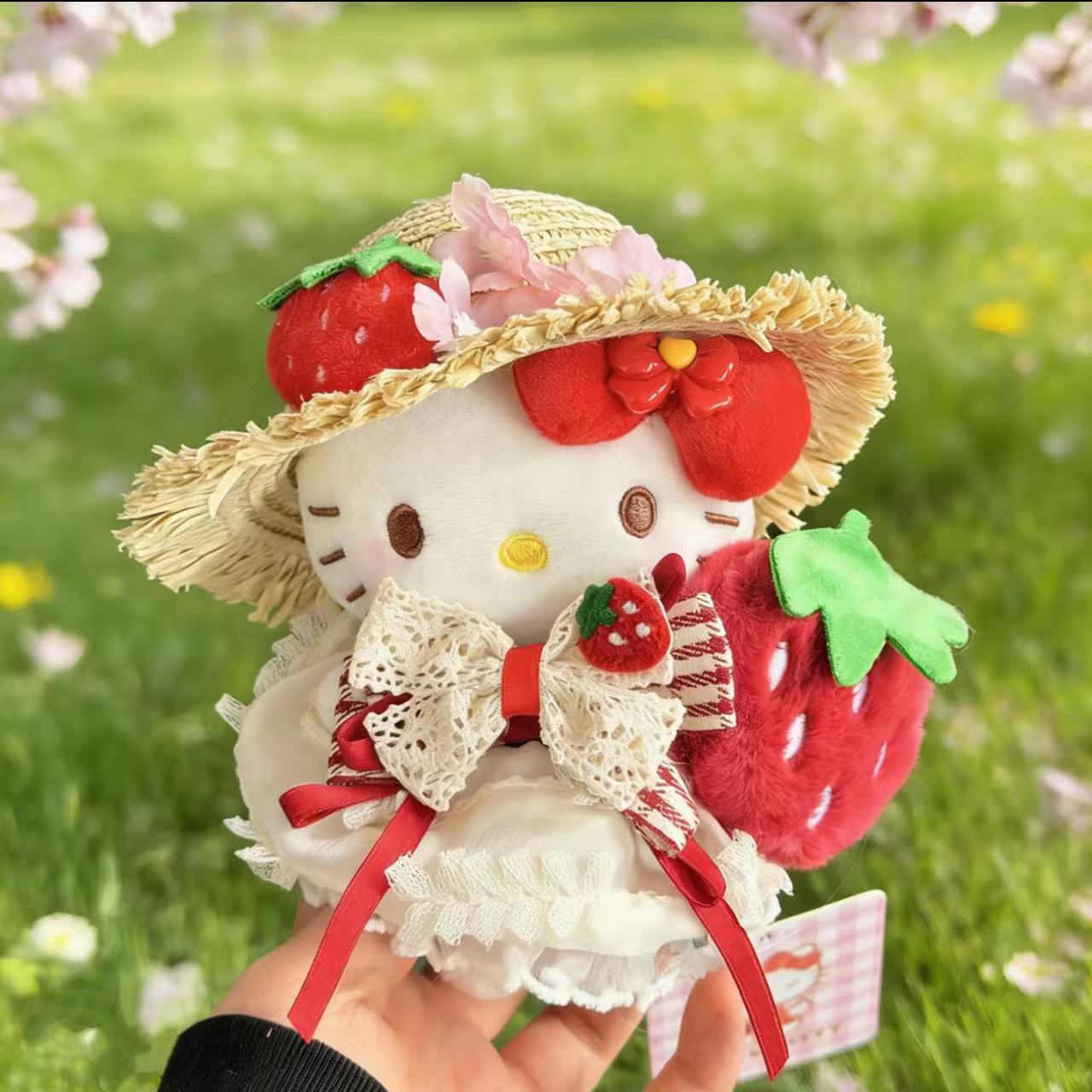 Hello Kitty Плюшевый Брелок-Подвеска Дизайн Сладкой Клубники Темно-Синий 10 см Подарок Девочкам