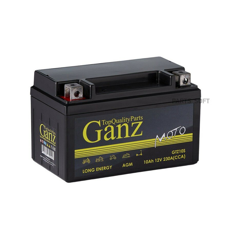 Аккумулятор GANZ мото AGM 10 А/ч Прямая 150x86x93 CCA230 А GTZ10S от официального дистрибьютора, GANZ, артикул GN1210