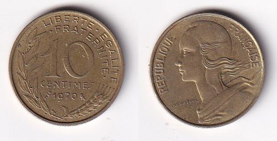 Франция 10 сантимов 1970 год