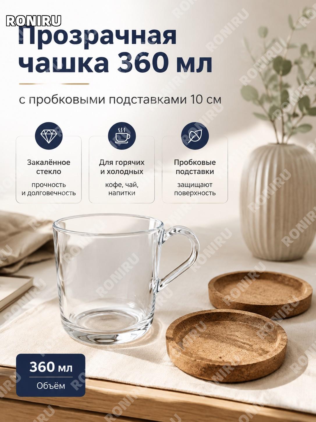 Стакан стеклянный прозрачный 36 cl с подставкой 10 см IKEA365 для холодных и горячих напитков дома офиса завтрака