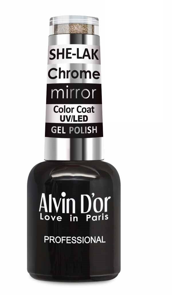 Alvin D'or, Гель лак для ногтей She-lak Chrome mirror тон 6302 зеркальный беж