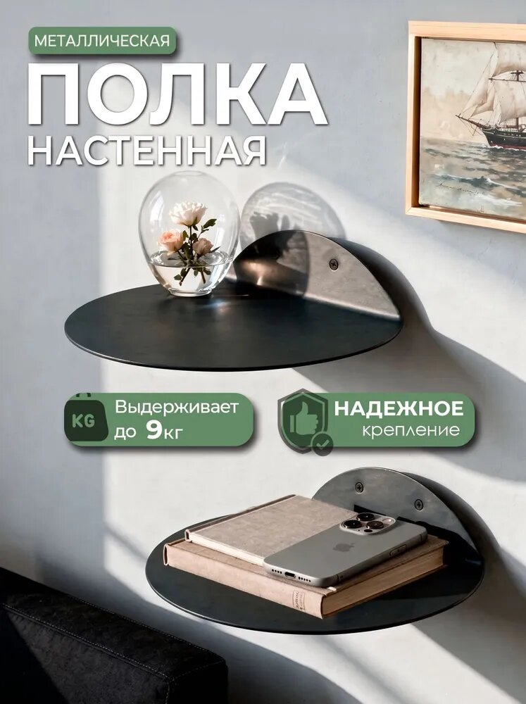 Полка круглая Настенная. Цвет Черный матовый.