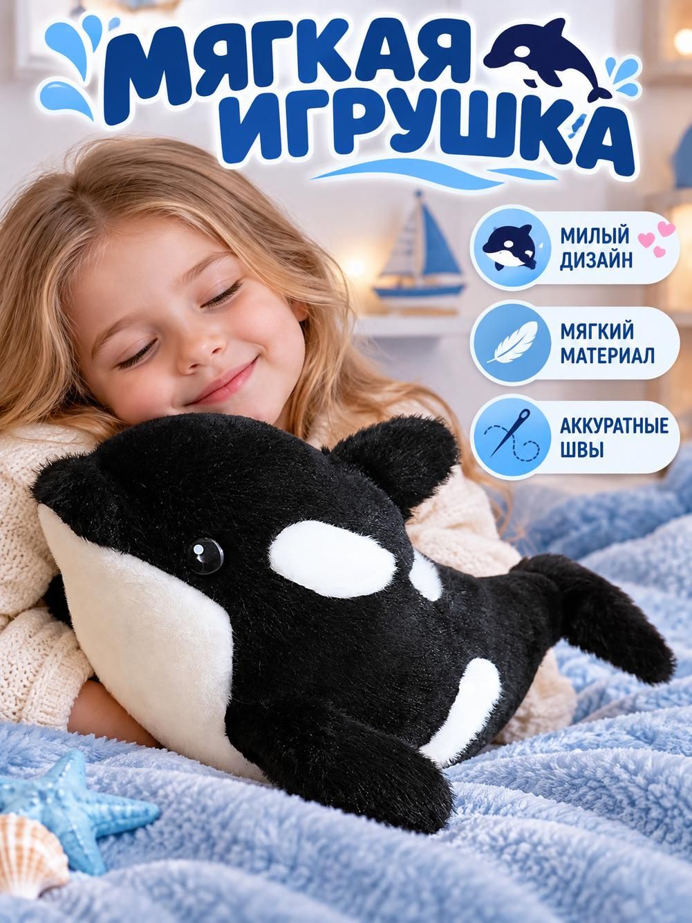 Мягкая игрушка белуха, белая, 28 см, для детей