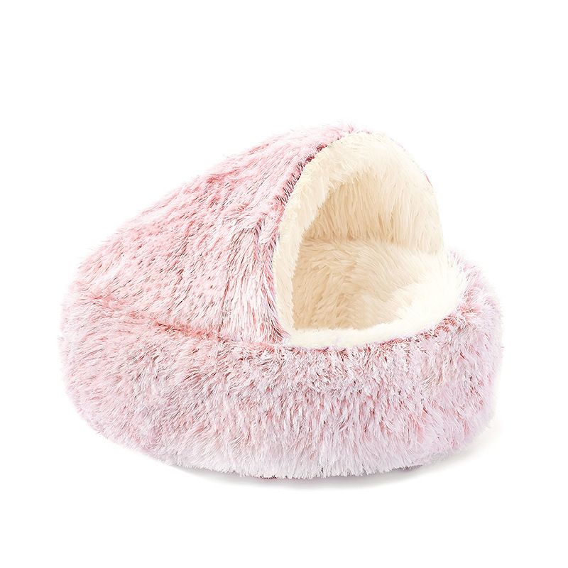 Pet Bed Круглая ракушка для кошек с длинным плюшем, 50 см, розово-белая (длинный ворс)