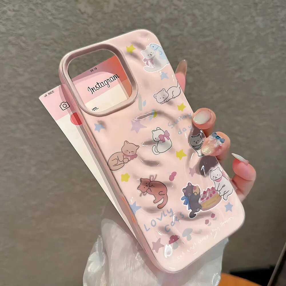 Мягкий милый чехол для телефона с кошкой для iPhone 13 12 11 17 Розовый, Pink, For iphone 15 ProMax