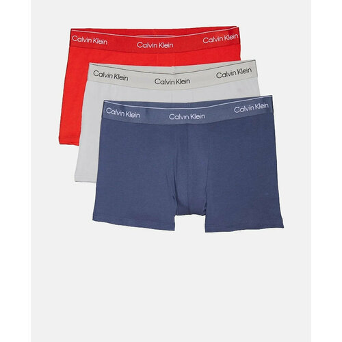 фото Трусы calvin klein trunk 3 pack icon cotton stretch, комплект из 3 шт., размер m, серый, красный, синий