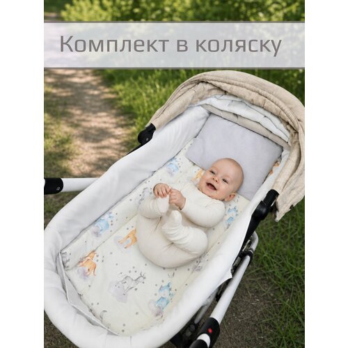 фото Комплект в коляску "теплые лапки" двухсторонний, матрас+подушка, 40х80 см.