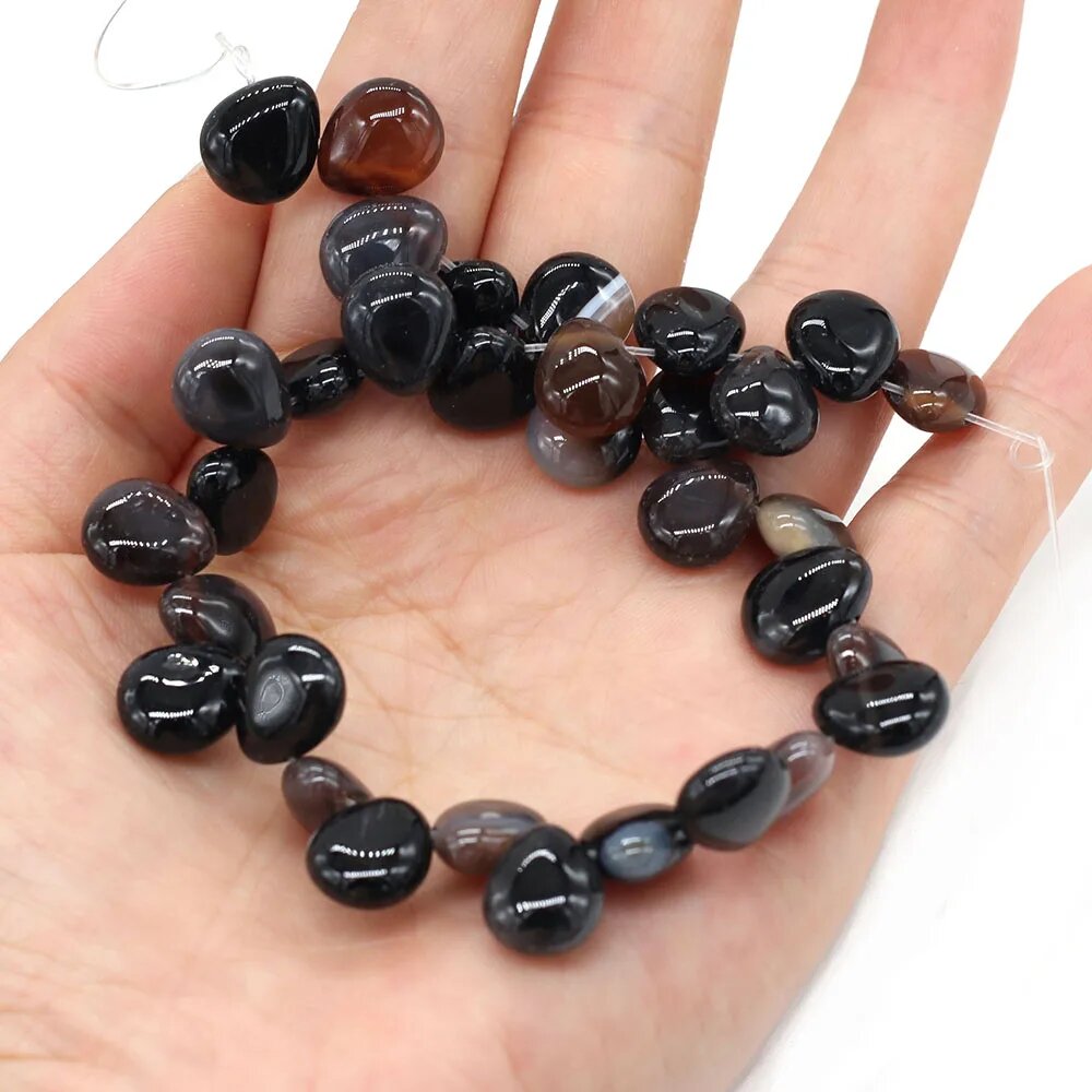 Кварцевые бусины капля 33 шт Черный, Black Striped Agate