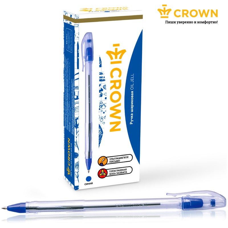 Набор ручек шариковых Crown "Oil Jell" синий стержень, 12шт. (OJ-500B)