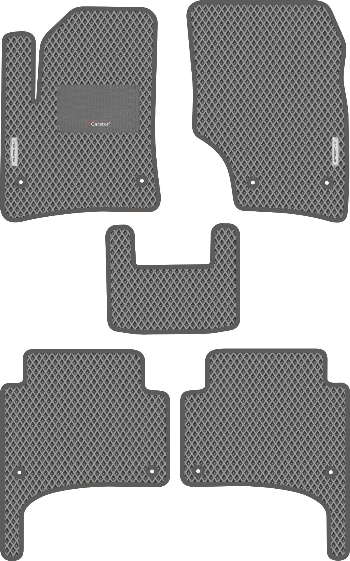 Автомобильные коврики EVA для Porsche Cayenne I (2002-2010), с каучуковым подпятником и 2 эмблемами Porsche, серые с серым кантом, ячейка - ромб