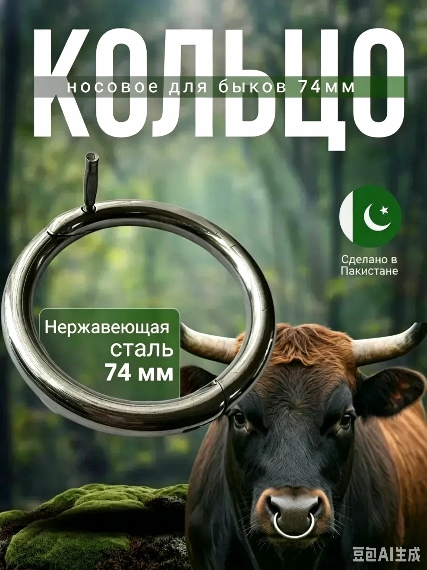 Кольцо носовое для быков из нержавеющей стали 74 мм усмирительное кольцо для надёжной фиксации КРС, предотвращает вырывание и травмы, 1 штука для фермерских хозяйств
