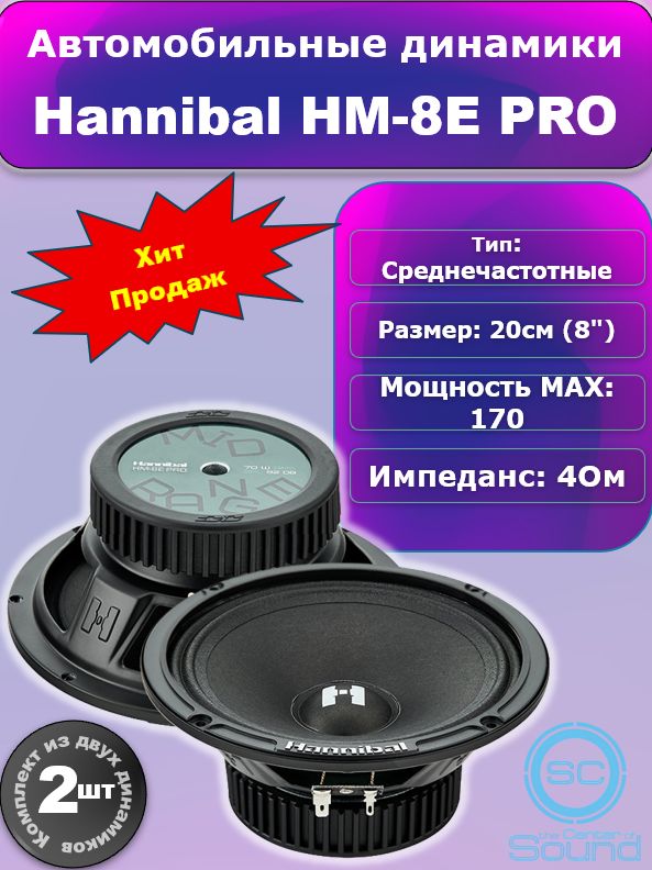 Динамики автомобильные Alphard Hannibal HM-8E PRO / Колонки автомобильные 20 см / 2 шт