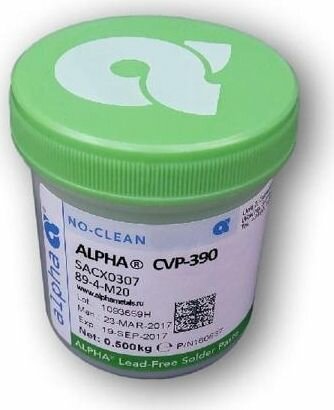 ALPHAMETALS 156609 Паста паяльная ALPHA CVP390, безотмывная бессвинцовая SACX0307 тип 4 (20-38мкм), банка 500 гр, 1шт