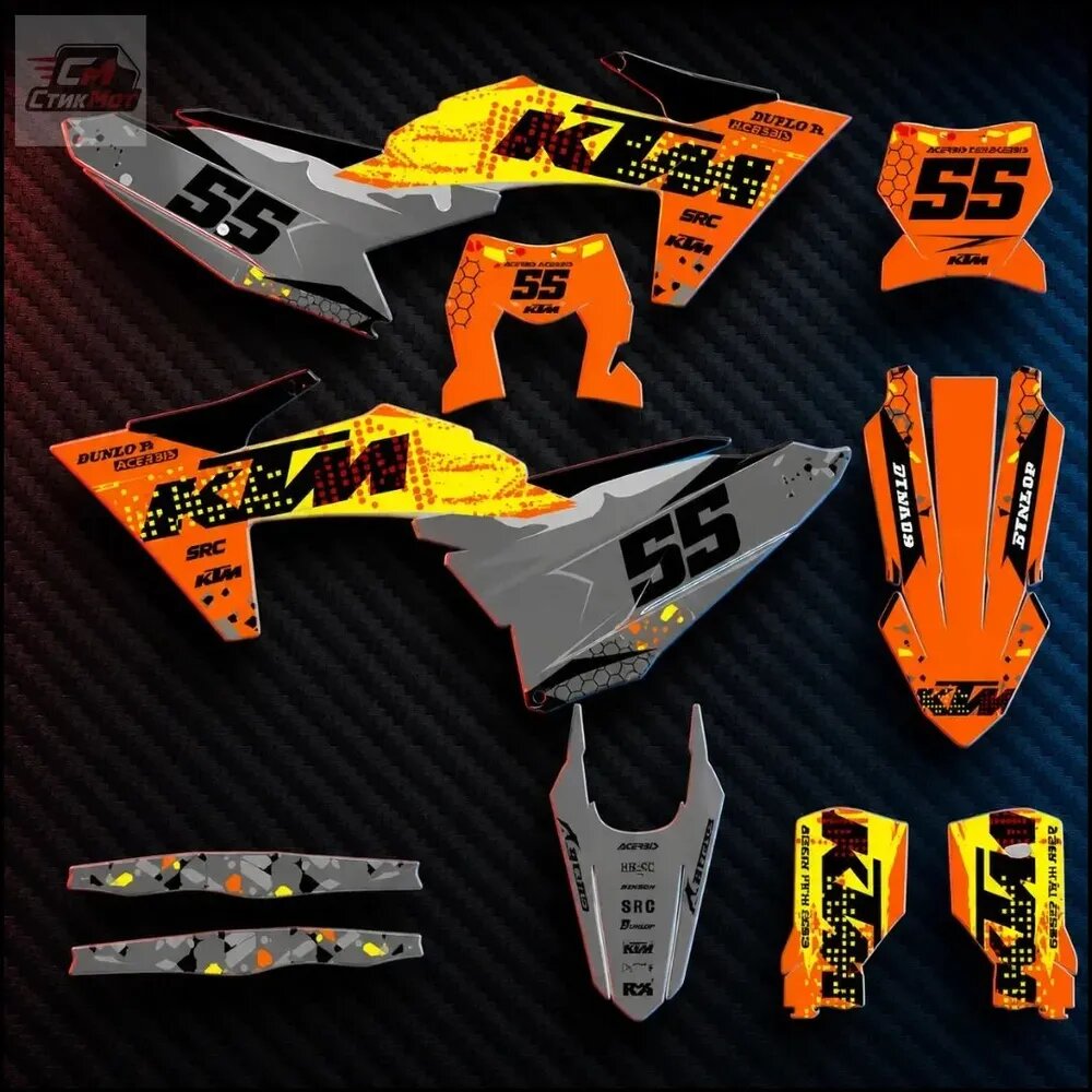 Эксклюзивный графический пакет для мотоциклов, используемый на KTM 2324SXF, 2425EXC и K23 20242026 годов, представлен наклейками.-СтикМот
