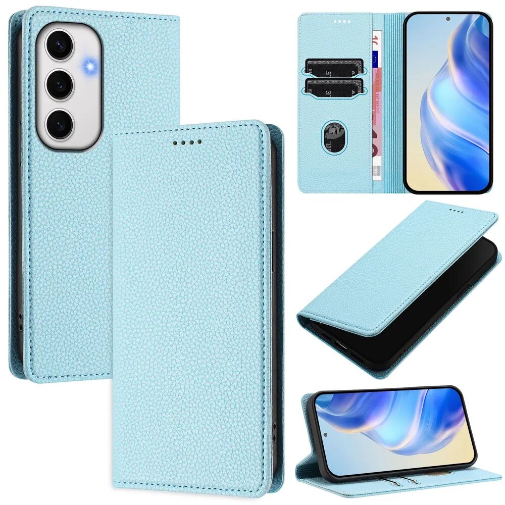 Кожаный книжка чехол для Samsung Galaxy S24 FE 5G (Самсунг Галакси С24 ФЕ, S24FE 5G) с визитницей и RFID-блокировкой