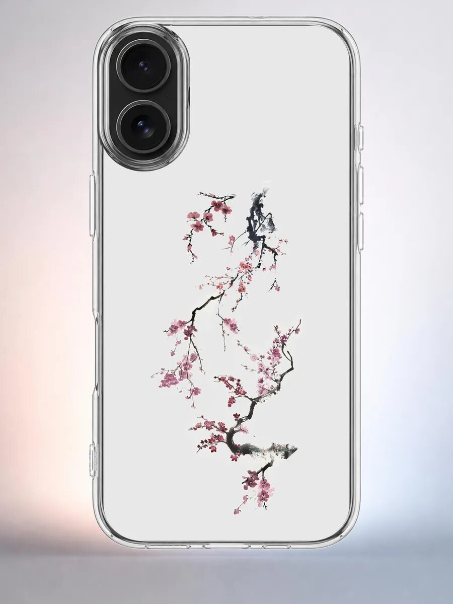 Чехол iPhone 16 сакура тушью с кляксой силиконовый