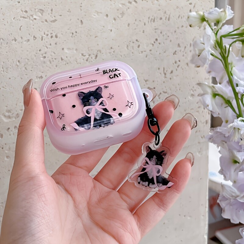 Чехол для беспроводных наушников AirPods 3, с узором в горошек и ушками кота