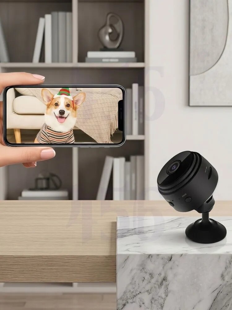 Беспроводная мини камера видеонаблюдения WiFi 1080P, Умная видеоняня для дома и животных на магнитном кронштейне, цвет черный