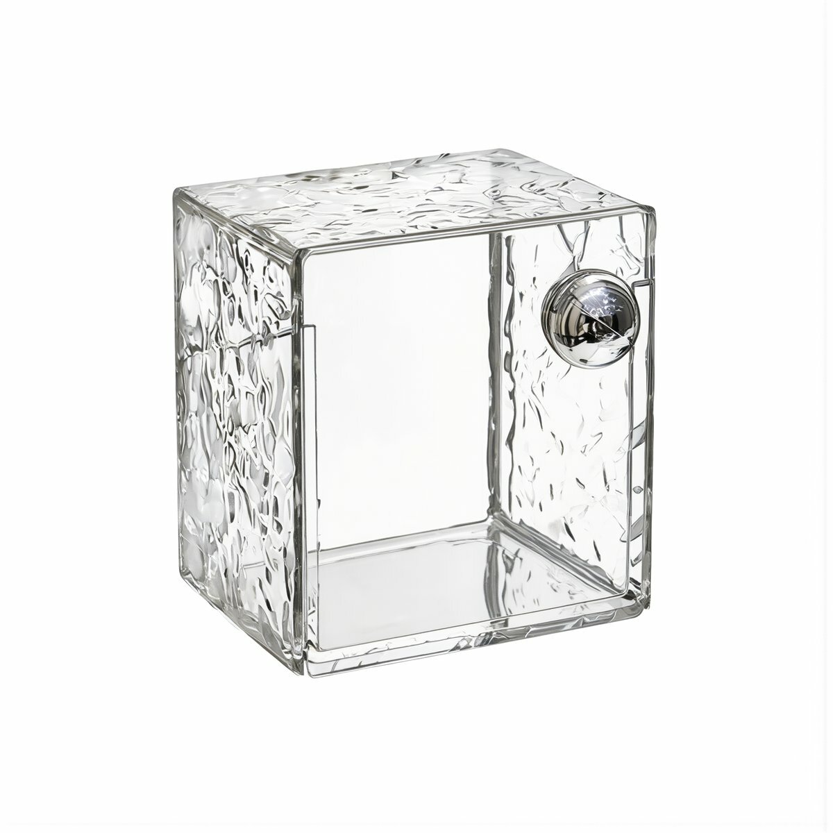 Контейнер для хранения ватных дисков на стену в ванной комнате волнистый прозрачный для косметических палочек помад аксессуаров размеры 9 на 8.5 на 6.5 см