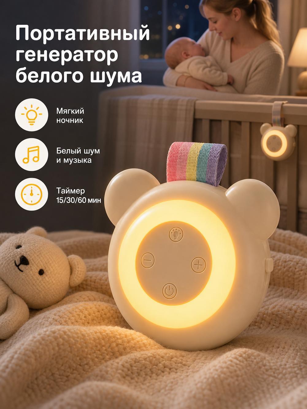 Ночник с белым шумом и звуками природы для сна детей, новорожденных и взрослых беспроводной