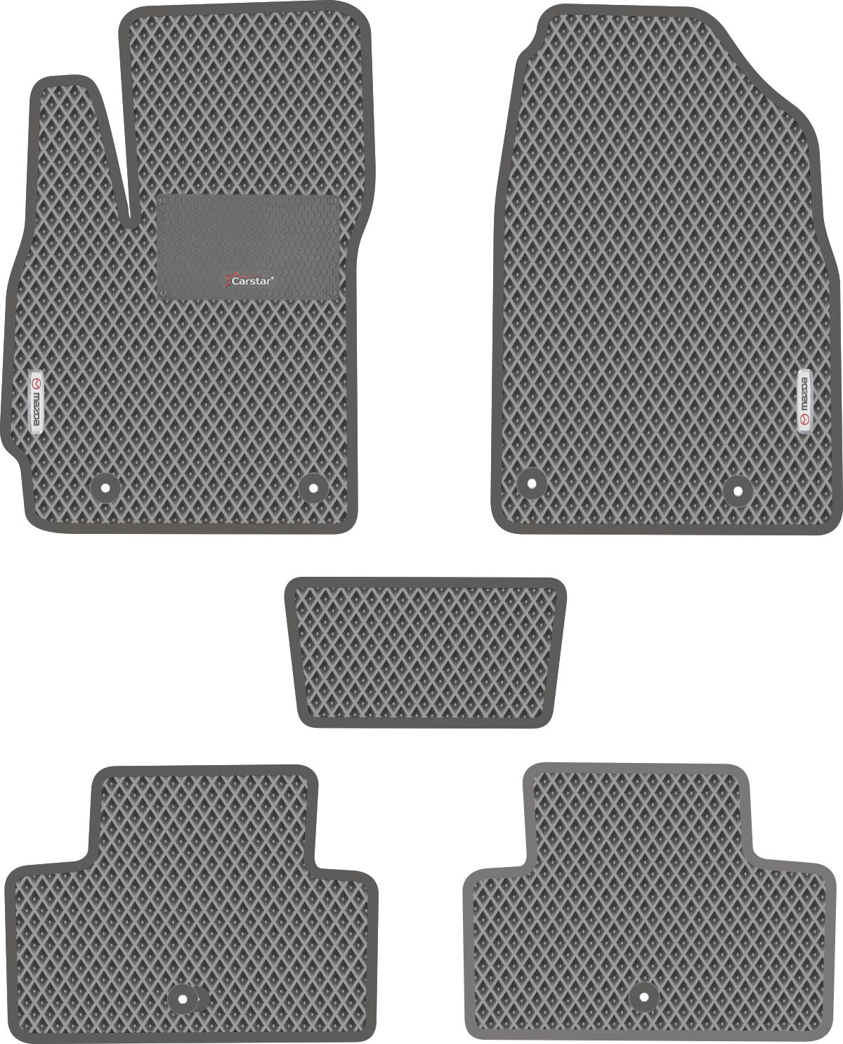 Автомобильные коврики EVA для Mazda CX-7 (2006-2012), с каучуковым подпятником и 2 эмблемами Mazda, серые с серым кантом, ячейка - ромб