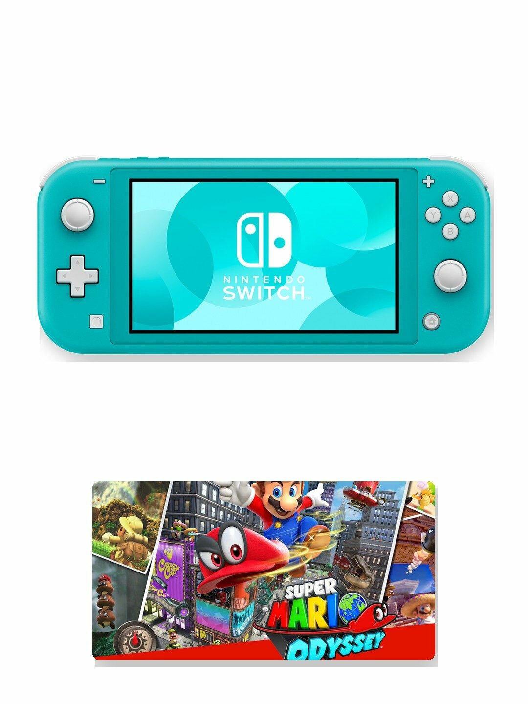 Игровая приставка Nintendo Switch Lite 32 ГБ, бирюзовая, японская версия + игра Super Mario Odyssey