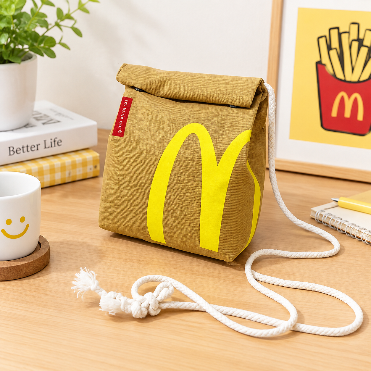 Рюкзак McDonald`s, школьный, унисекс, для средней и старшей школы, бежевый, нейлон (Объем: 13 л)