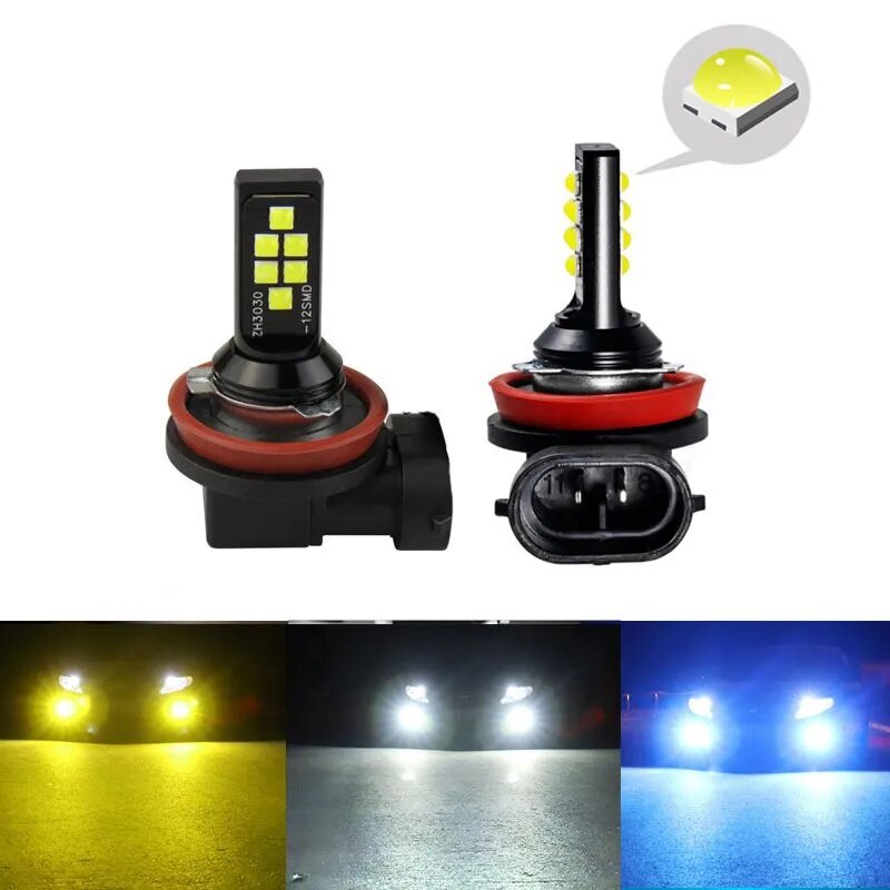 Gzsimeway Фара автомобильная, Противотуманная фара, арт. led H11 H8 лампы желтый 3000K