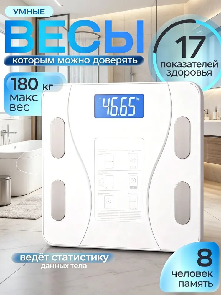 Напольные весы Умные весы напольные, нагрузка 150 кг, точность 50 г