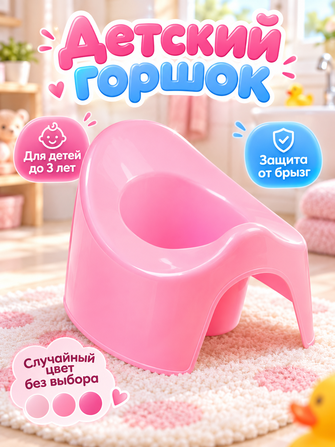Горшок детский, цвет розовый для девочек, для детей и малышей