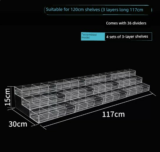 Акриловая трехрядная коробка 117x30x15 см прозрачный органайзер для блокнотов и ластиков