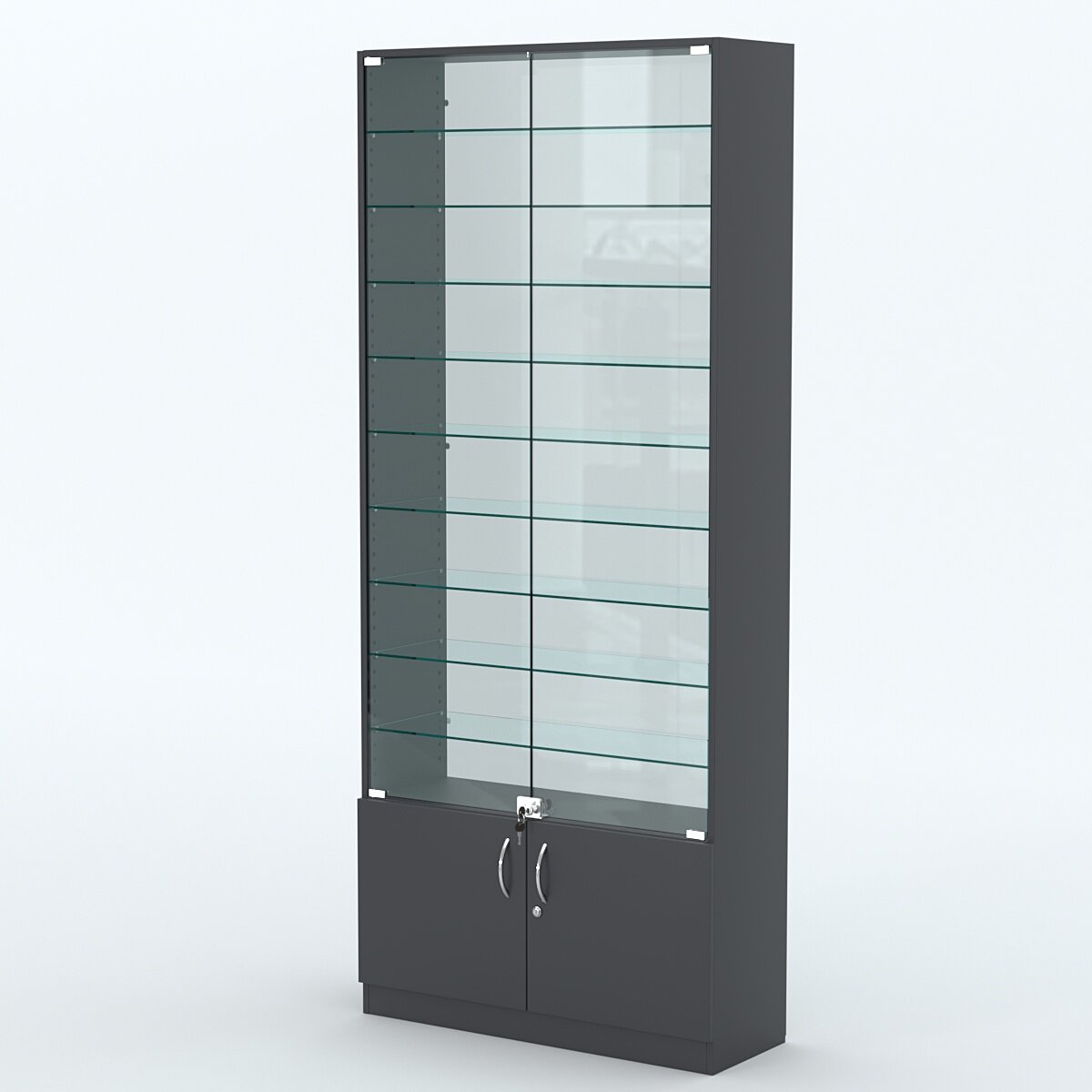 Торговая витрина с 9-ю стеклянными полками 300x900 мм серии NEXT-9 №12-1 (З/C - стекло), Антрацит