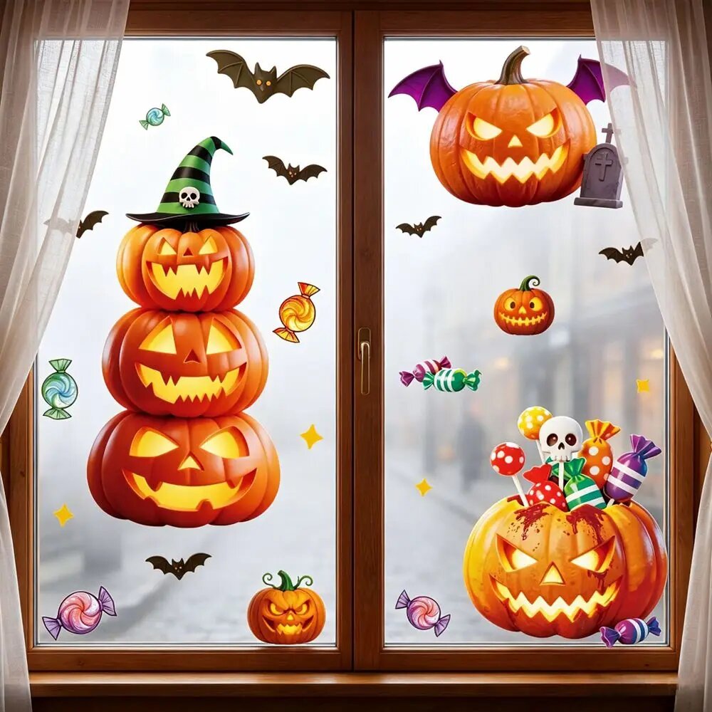 Статичные наклейки на окна с тыквой и призраками Halloween set02