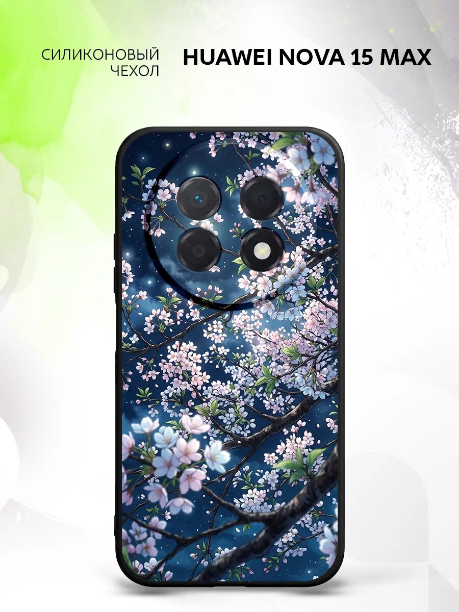 Чехол на Huawei Nova 15 Max, Хуавей Нова 15 Макс бампер, противоударный, с картинкой сакура Азия