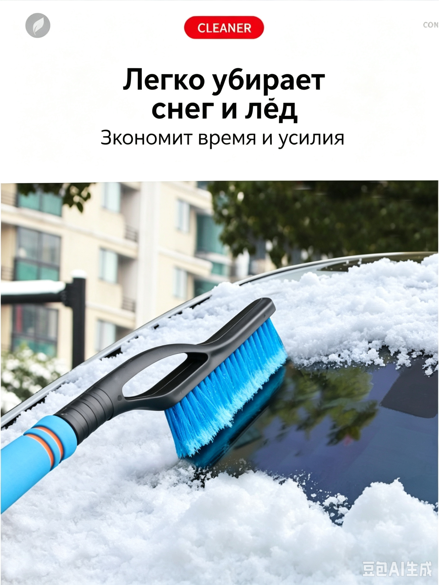 Скребок для снега 2 в 1 алюминиевый 60 см для авто‑щетка из нейлона от льда и инея
