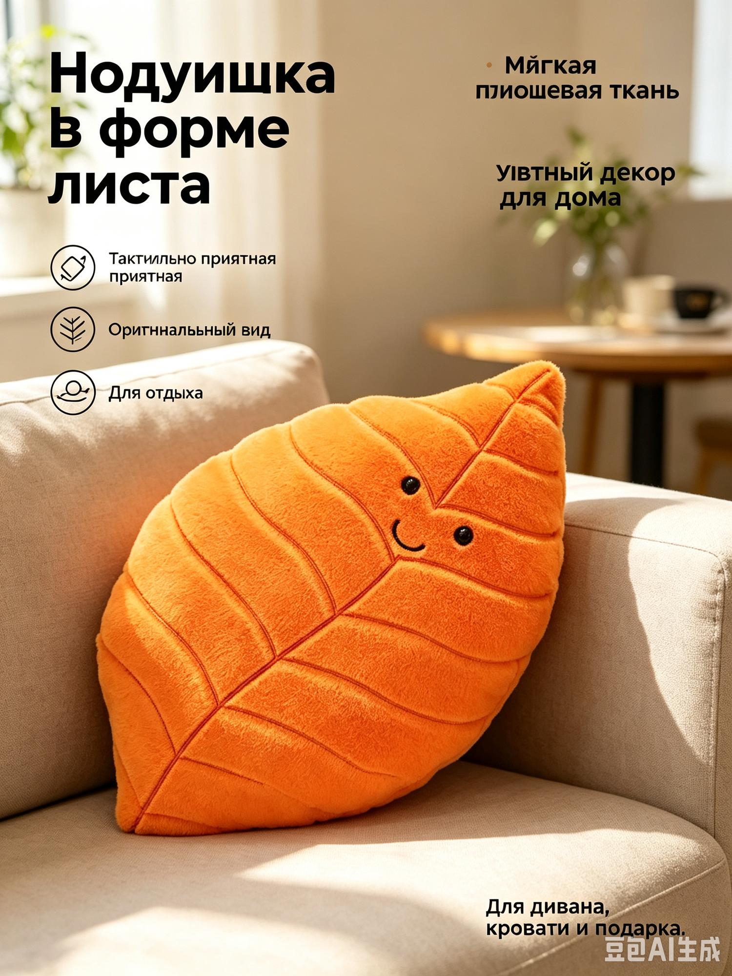 Мягкая и плюшевая подушка в форме листа, декоративная мягкая игрушка для домашнего дивана, уникальный акцент