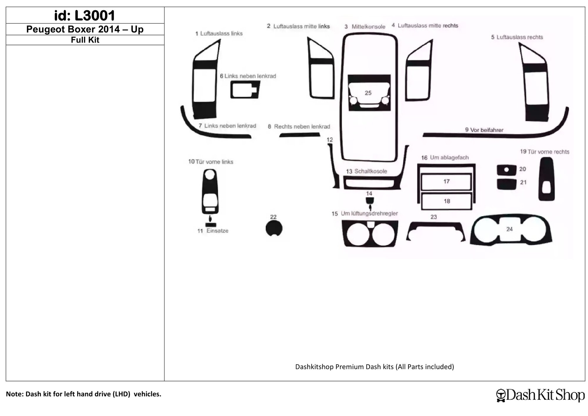 Декоративные накладки салона для Peugeot Boxer 2014-Up. Комплект L3001.