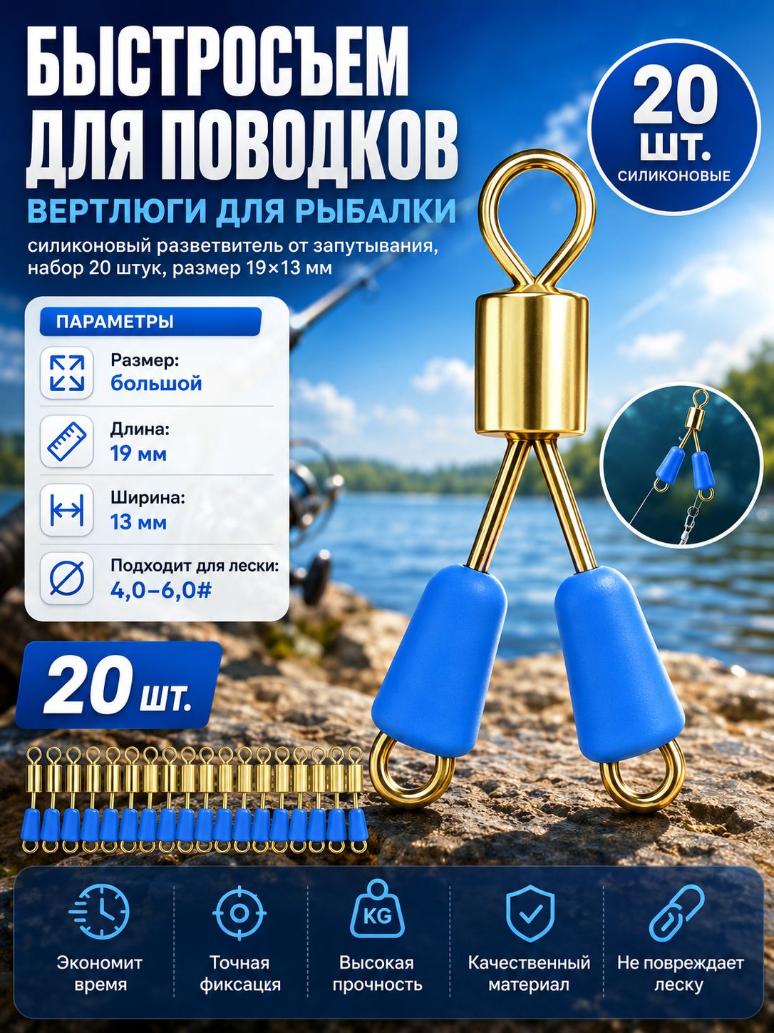 Быстросъем для рыбалки, быстросъем для поводков,19х13мм (20 шт)для поводка набор, ве, рыболовный вертлюжок или быстросъем