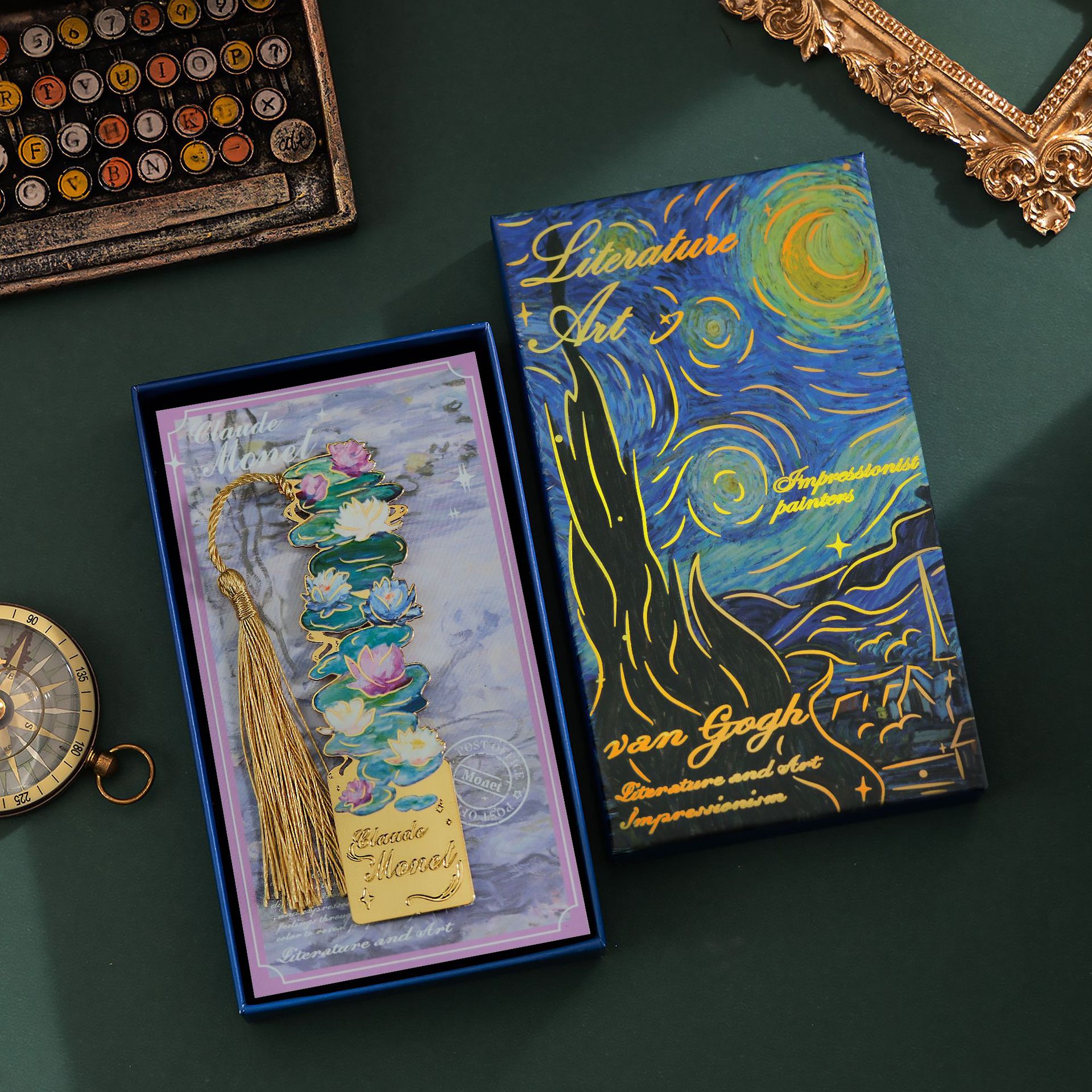 Металлическая закладка для книг с картиной Ван Гога, с кисточкой, Water Lilies, классика, подарочная коробка