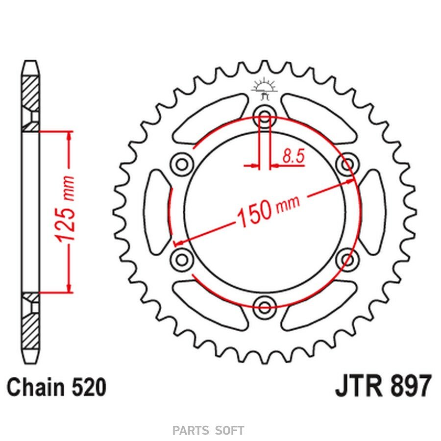 Звезда мотоциклетная JT JTR897 49SC от официального дистрибьютора, JT SPROCKETS, артикул JTR89749SC