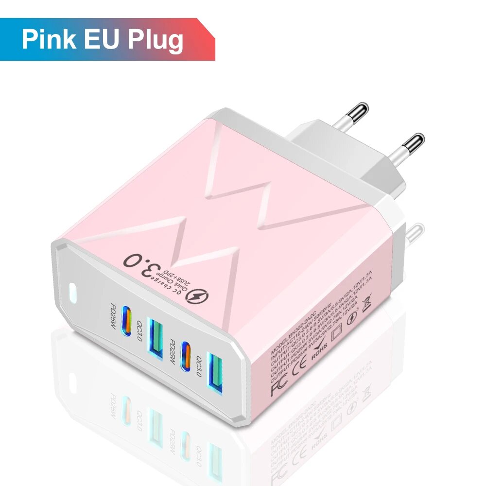 Розовый адаптер зарядки 100W EU Pink