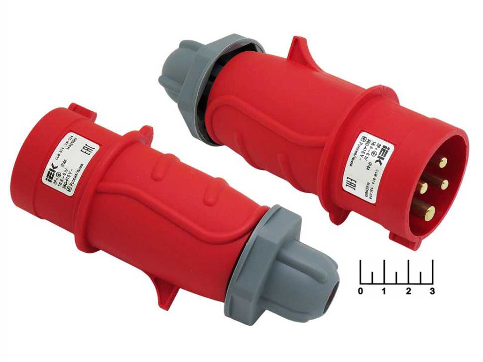 Разъем силовой штекер 4pin 16A на кабель (ССИ-014) на кабель IP44
