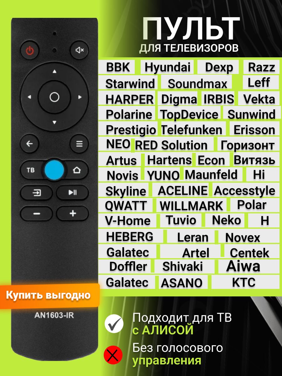HBX187 Пульт AN1603-IR для телевизоров разных брендов