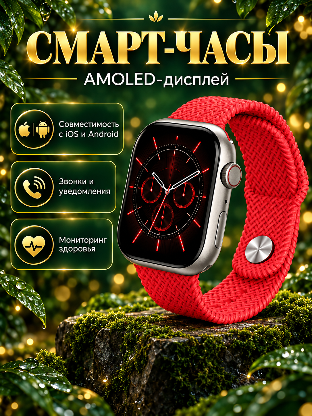Смарт часы HK9 PRO PLUS Умные часы 45MM Smart Watch AMOLED, iOS, Android, ChatGPT, Bluetooth звонки, Красный