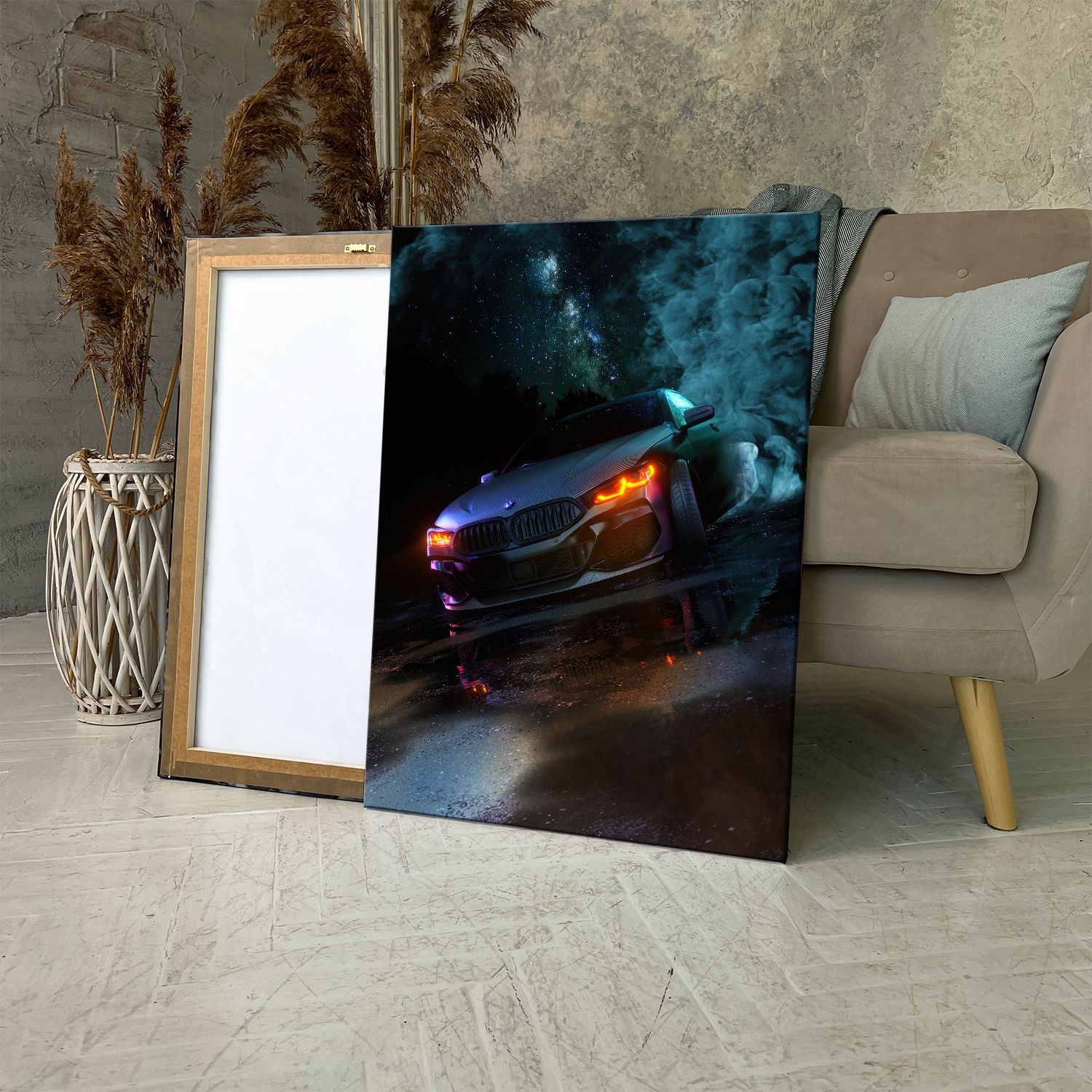 Картина на холсте (Bmw m4, бмв, bmw фары, бмв м 8, бмв м 4) 20x30 см. Интерьерная, на стену.