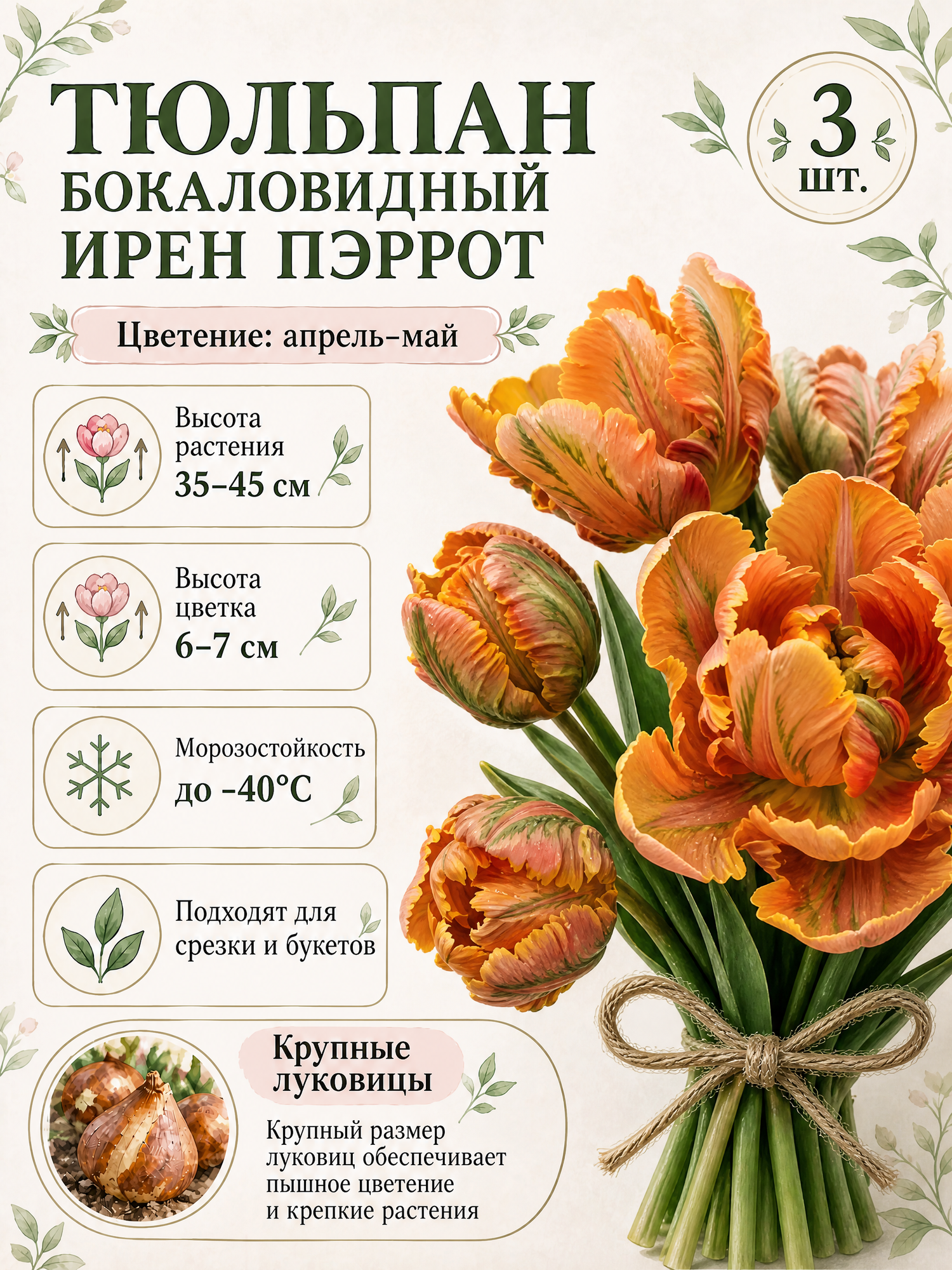 Тюльпан бокаловидный Ирен Пэррот, луковицы 3 шт.