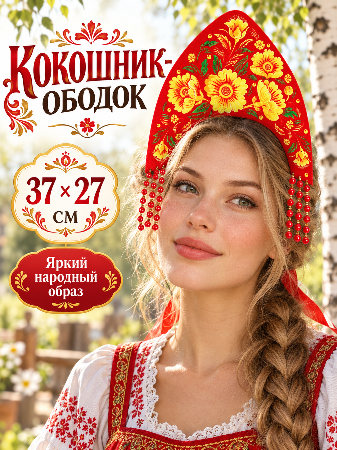 Кокошник Страна Карнавалия "Красна девица", размер 37 х 27 см, на ленте